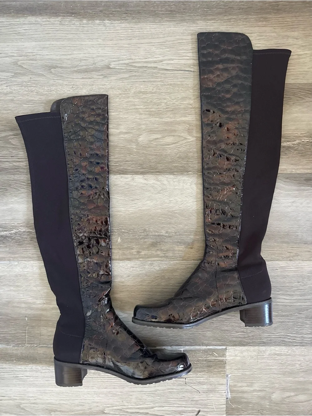 Stuart Weitzman Brown Croc Embossed 50/50 Over the Knee Boots 8.5
